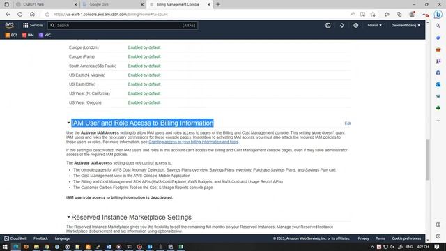 AWS Lab 6 Grant the IAM user permissions to access the Billing and Cost Management console