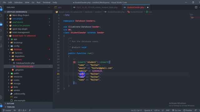 Laravel DB Seeder (basic to advanced laravel) #3