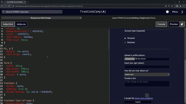 Learn HTML Forms by Building a Registration Form - Step 58