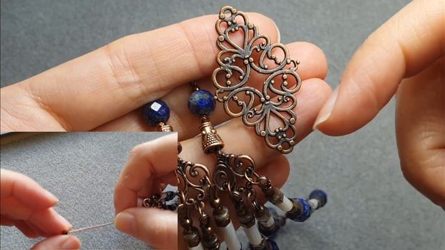 Трехрядные бусы: лазурит, лабрадор и перламутр смотреть онлайн