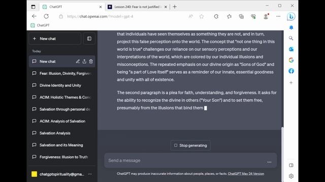 ChatGPT Spirituality ACIM Lesson 240 - Fear is not justified in any form смотреть онлайн